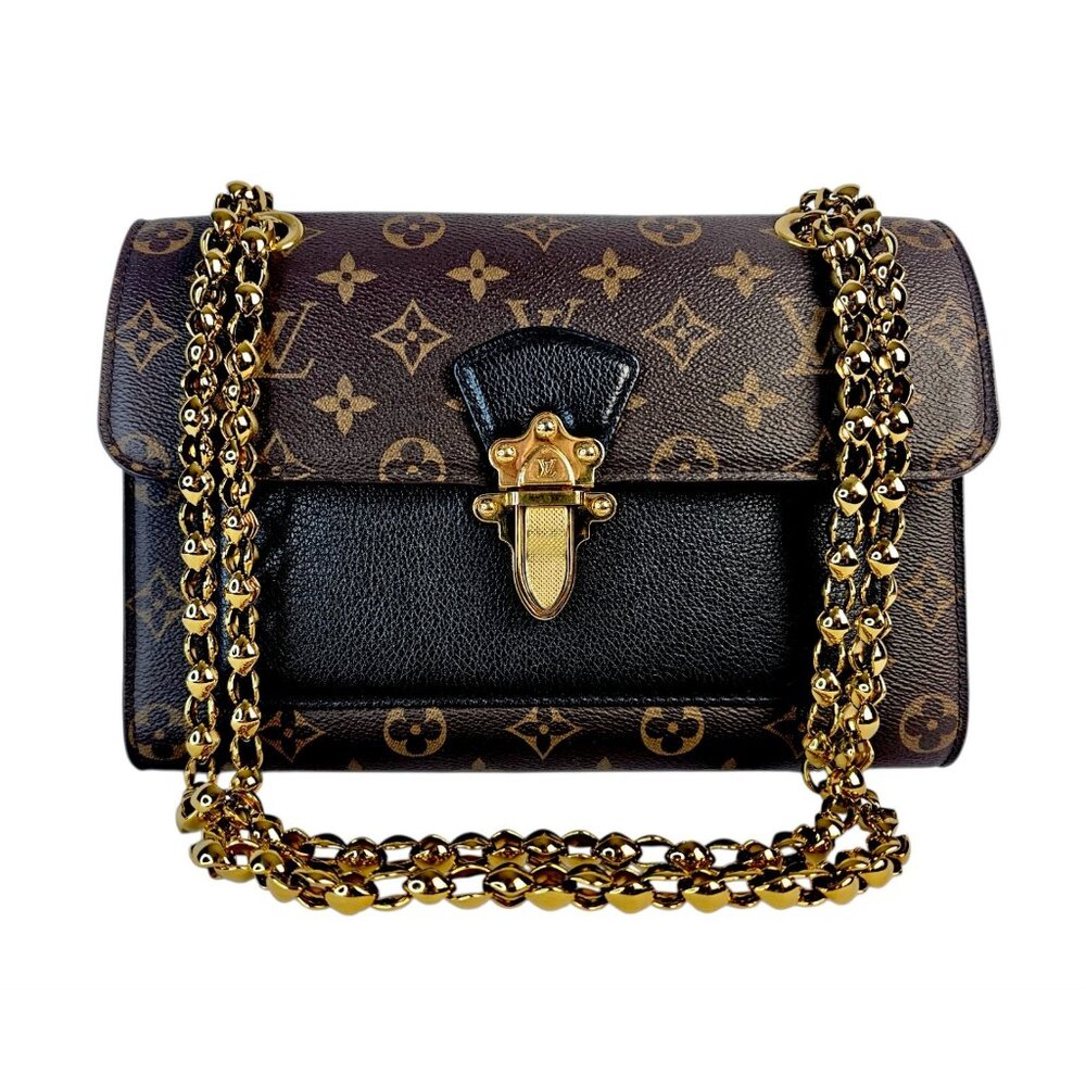 LOUIS VUITTON Victoire Chain Shoulder 3 Way Monogram Black Leather Bag EUC